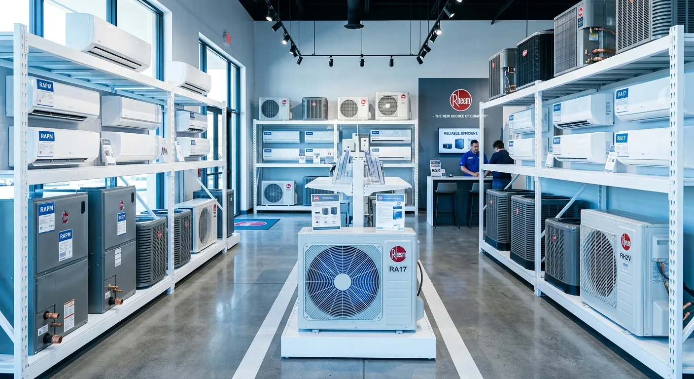 Rheem HVAC showroom with air conditioning units on display