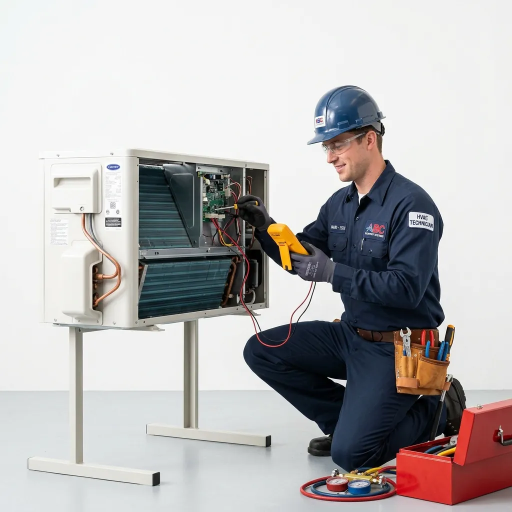 HVAC technician working on air conditioning unit